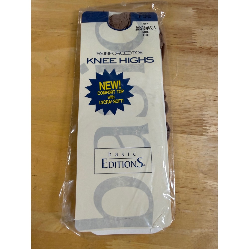 Basic Editions Nude Knee Highs Reinforced Toe Lycra Soft Comfort Top Vintage USA